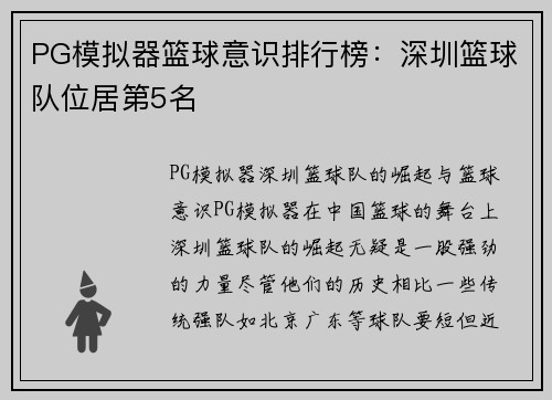 PG模拟器篮球意识排行榜：深圳篮球队位居第5名